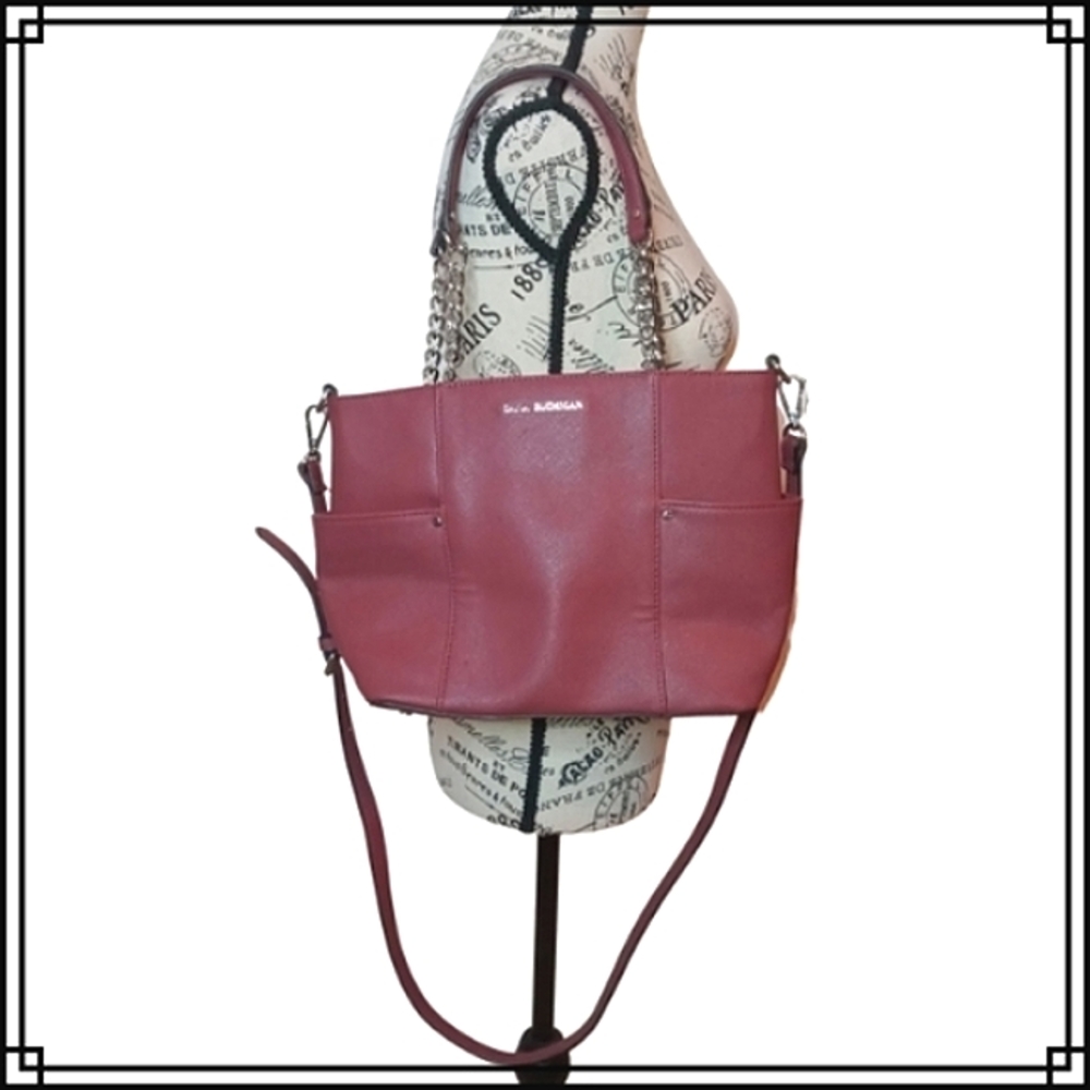 Dana Buchman Red Leather Shoulder Bag w/Chain Straps